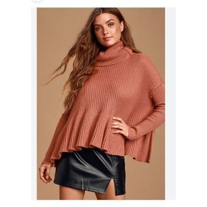 FREE PEOPLE LAYER CAKE RUSTY ROSE COWL NECK PEPLUM SWEATER SIZE XS